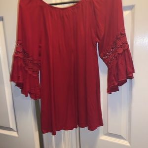 Red bell top w crochet sleeve